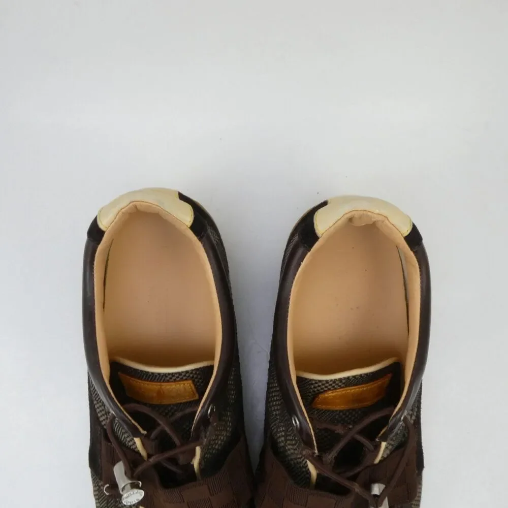 Louis Vuitton Men's Size US 6.5 Damier Ebene Chrono Sneaker Suede Leather Trim